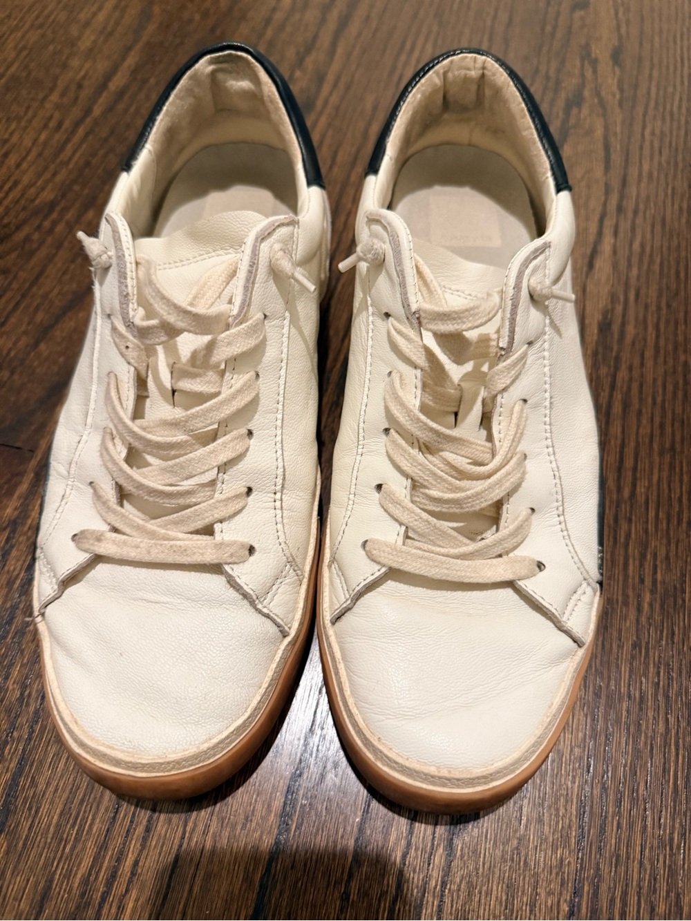 Women's Casual Leather Sneakers - White with Gum Sole